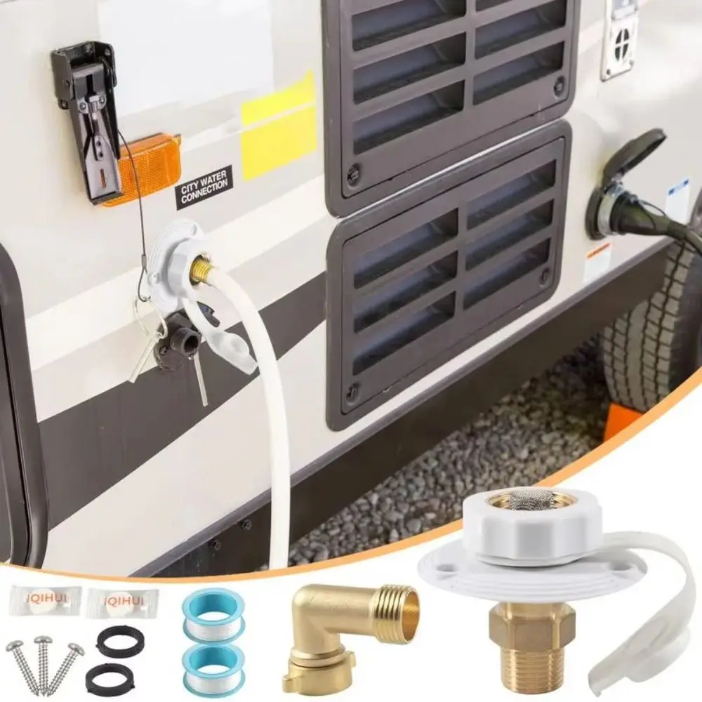 

Dustproof RV City Water Inlet Connection Durable Rust Resistant Water Inlet Filler Built in Brass Check Valves RV Accessories