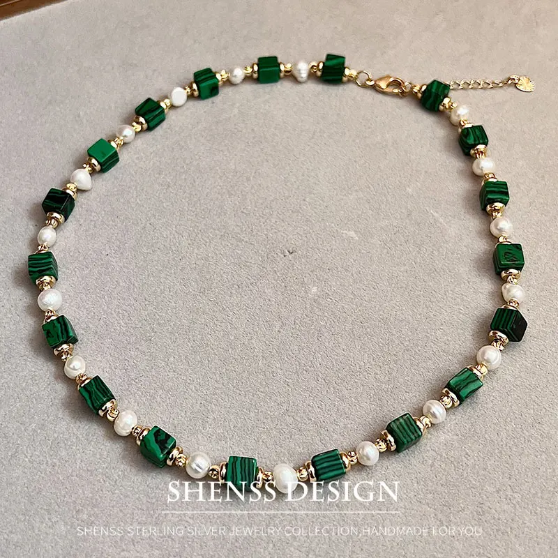 

Natural Freshwater Pearl Necklace Malachite Plated 14K Gold Accessories