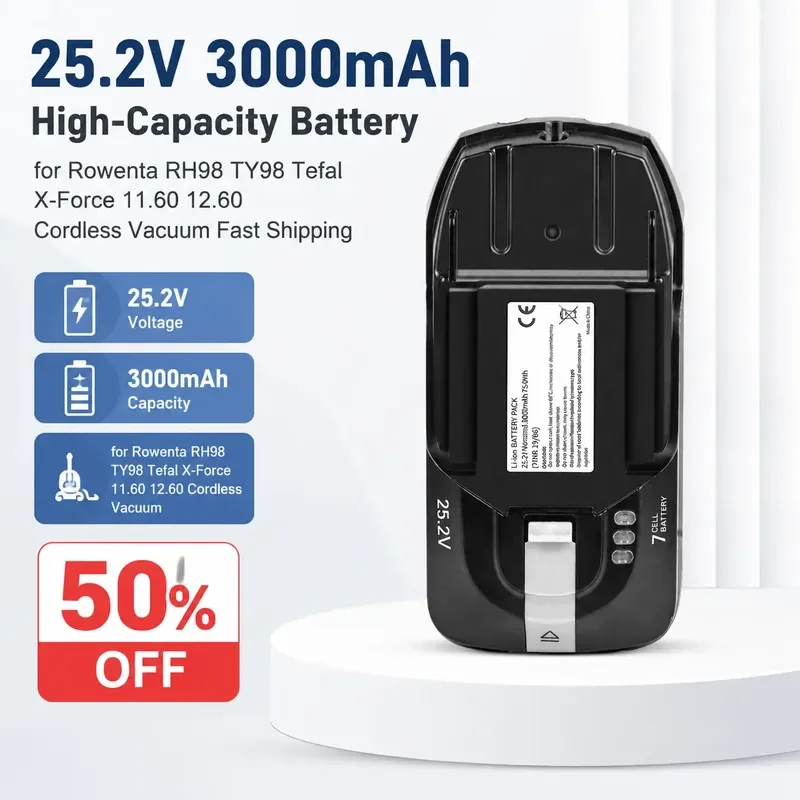 25.2V 3000mAh High-Capacity Battery for Rowenta RH98 TY98 Tefal X-Force 11.60 12.60 Cordless Vacuum Fast Shipping