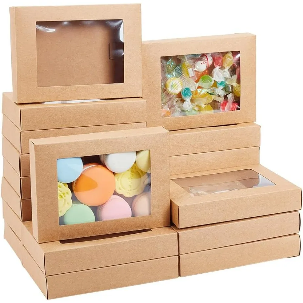 24 Pcs Camel Gift Box Fold Paper Boxes Cookie Bakery Kraft Treat Boxes with Window 10x8cm for Party Favor Treats