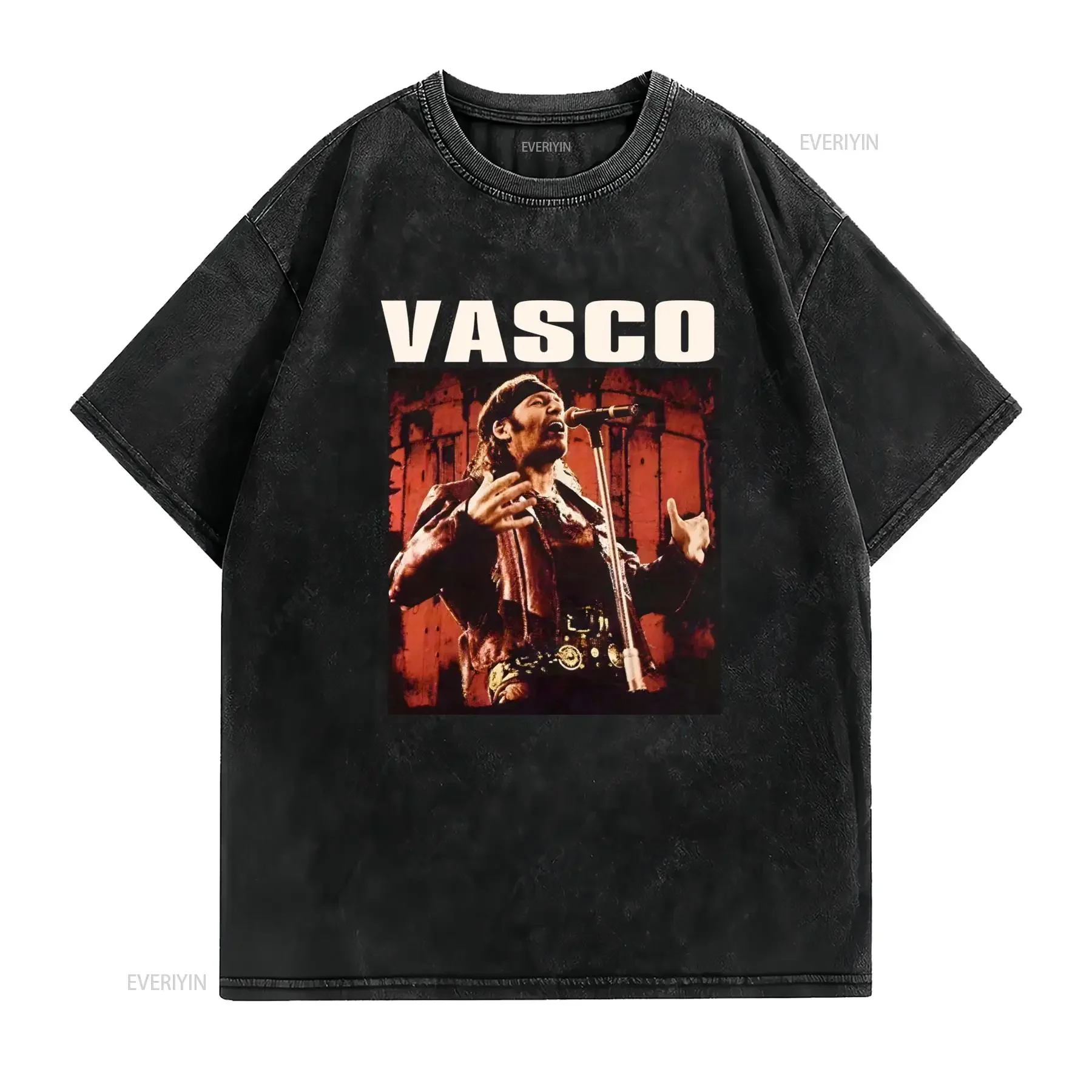 T shirt nera Vasco Rossi Taglia completa S 5Xl Hl834 girocollo stile casual tessuto leggermente elasticizzato vintage Washed