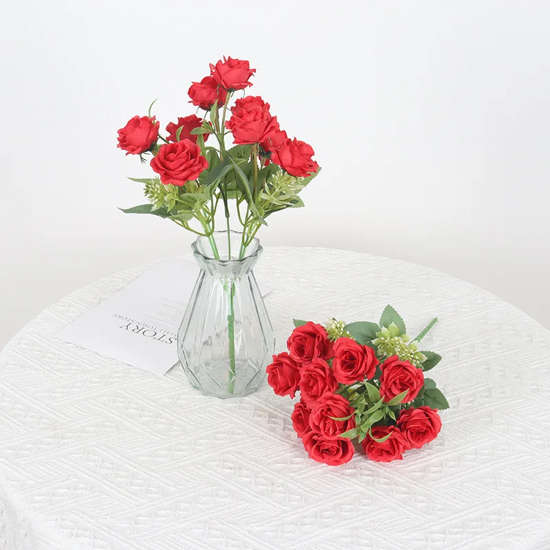 Simulation 10 Head Diamond Rose Garden Pastoral Small Handle Flower Outdoor Decoration Home Flower Arrangement Fast Delivery