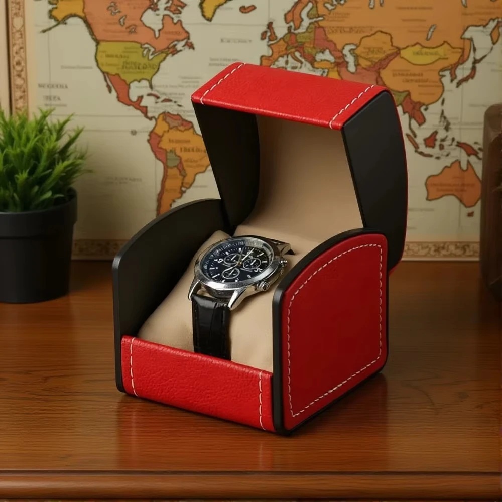 Caja de reloj individual portátil de cuero PU, organizador de caja de reloj de pulsera, soporte de almacenamiento, pulsera para hombres y mujeres, cajas de joyería, caja de regalo