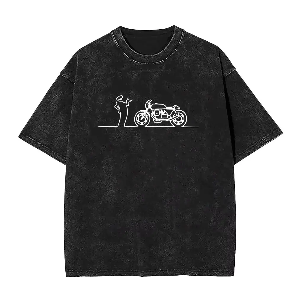 

Washed Vintage Osvaldo Cavandoli La Linea Motorcycle Graphic T-shirt Men Women Anime Funny Oversized Short Sleeve Tops T Shirts