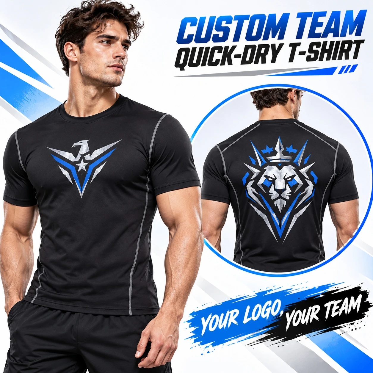 Custom Compression Shirts for Men Personalized Team Logo Custom Print Front Back Short Sleeve Quick Dry Athletic Team Sports Tee