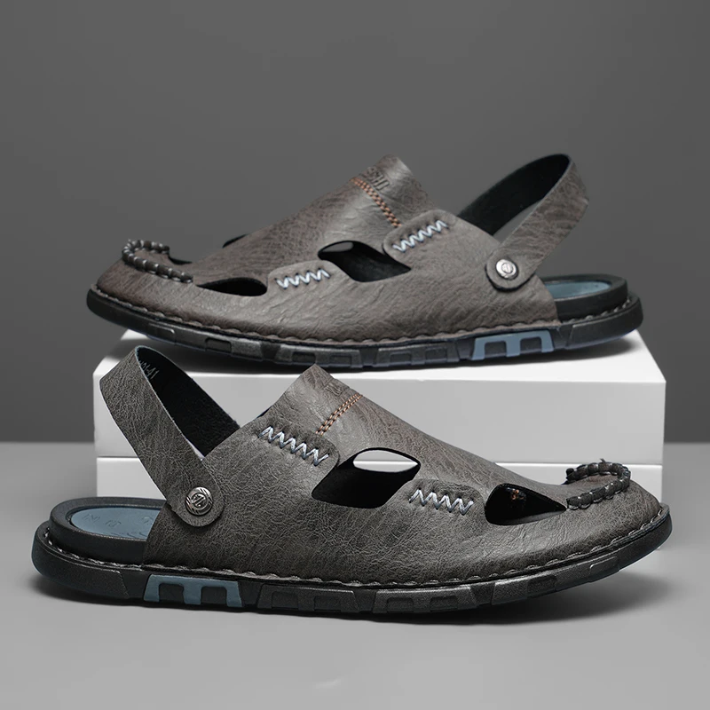 Men's Baotou Sandals Summer Personalized Fashion Sports Leisure Slippers Punched Shoes Large Size High Quality Leather Sandals