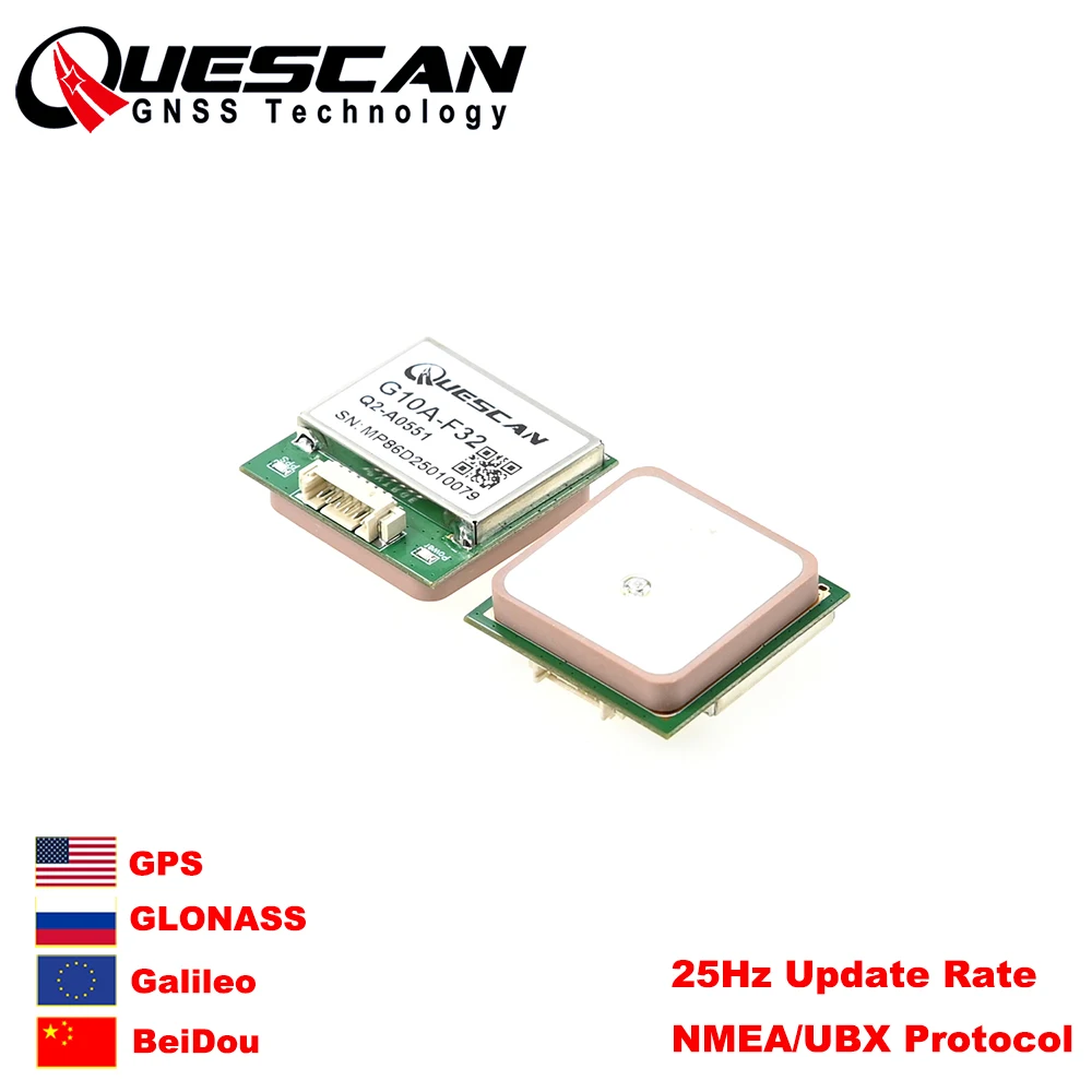 Module GPS GNSS QUESCAN G10A-F32 Série TTL 25Hz M10 GPS Galileo GLONASS BeiDou QZSS SBAS Protocole NMEA UBX pour Compteur de Vitesse GPS