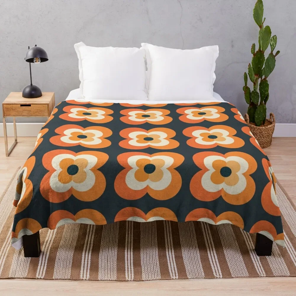 

Retro Flowers - Orange and Charcoal Throw Blanket Soft Beds Large Blankets