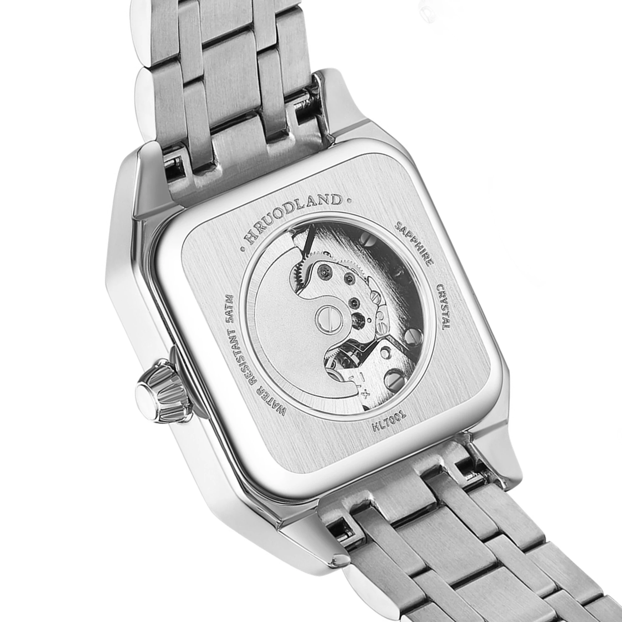 HRUODLAND 26mm Small Square Ladies Dress Watch Automatic Mechanical Roman Numeral Dial Sapphire Crystal Stainless Steel Gift
