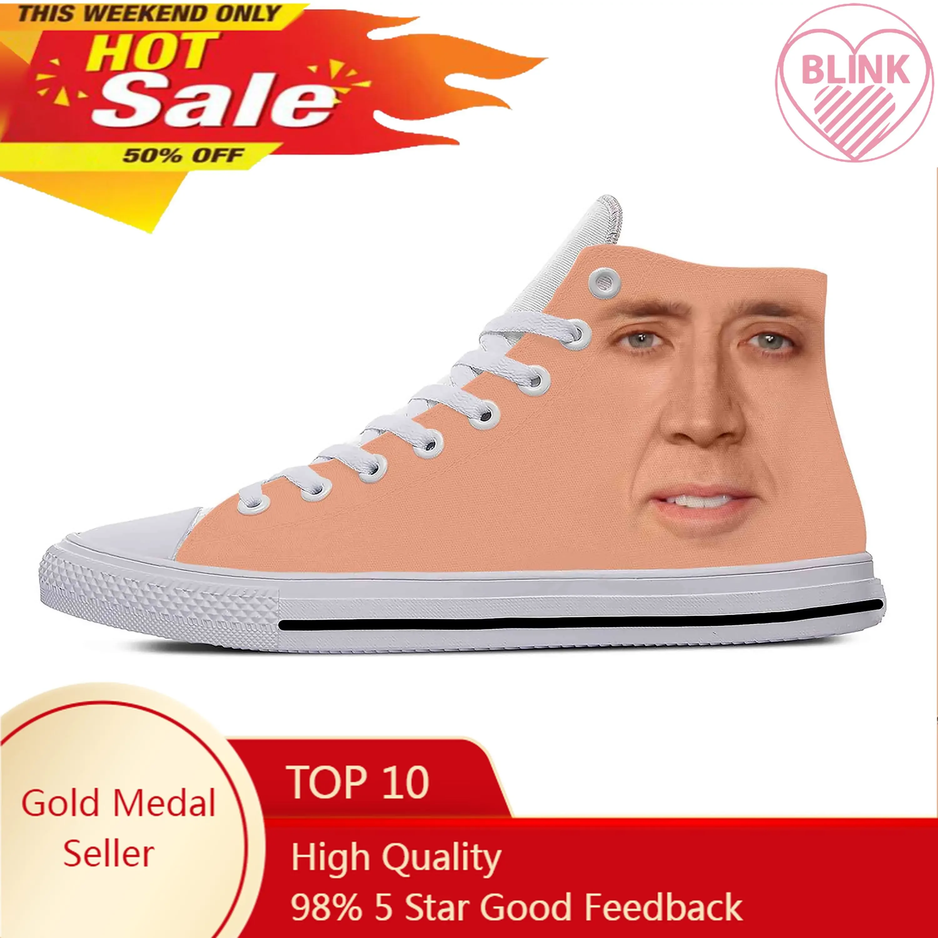 Anime Cartoon Manga Comic Nicolas Cage Pattern Casual Cloth Shoes High Top Lightweight Breathable 3D Print Men Women Sneakers