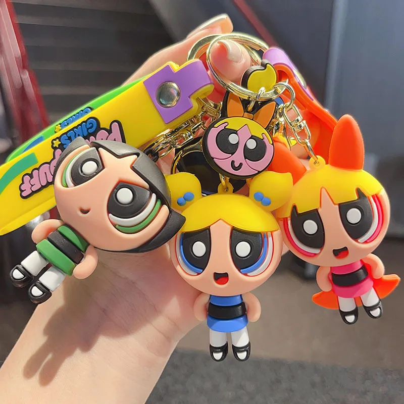 سلسلة مفاتيح الفتيات Powerpuff للنساء والرجال المشجعين الكرتون الإبداعية لطيف سيليكون دمية قلادة كيرينغ الهدايا مفاتيح حامل لعبة أطفال #2