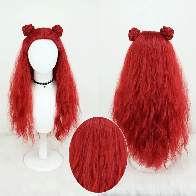 CyRise of Rot Cosplay Perücke Unisex 70 cm Langes Lockiges Wellenhaar Rote Perücke Cosplay Anime Hitzebeständige Synthetische Perücken Halloween
