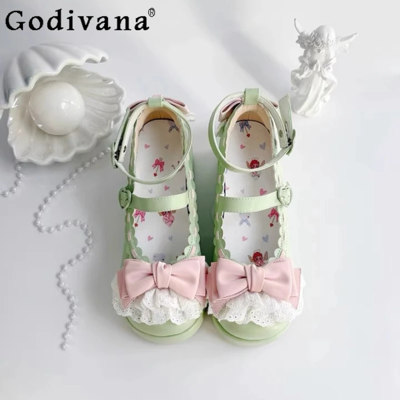 لوليتا مقوس دانتيل سميكة سوليد أحذية منصة للنساء اليابانية الحلو لوليتا JK ماري جين أحذية الفتيات الصيف الحلو لطيف الأحذية