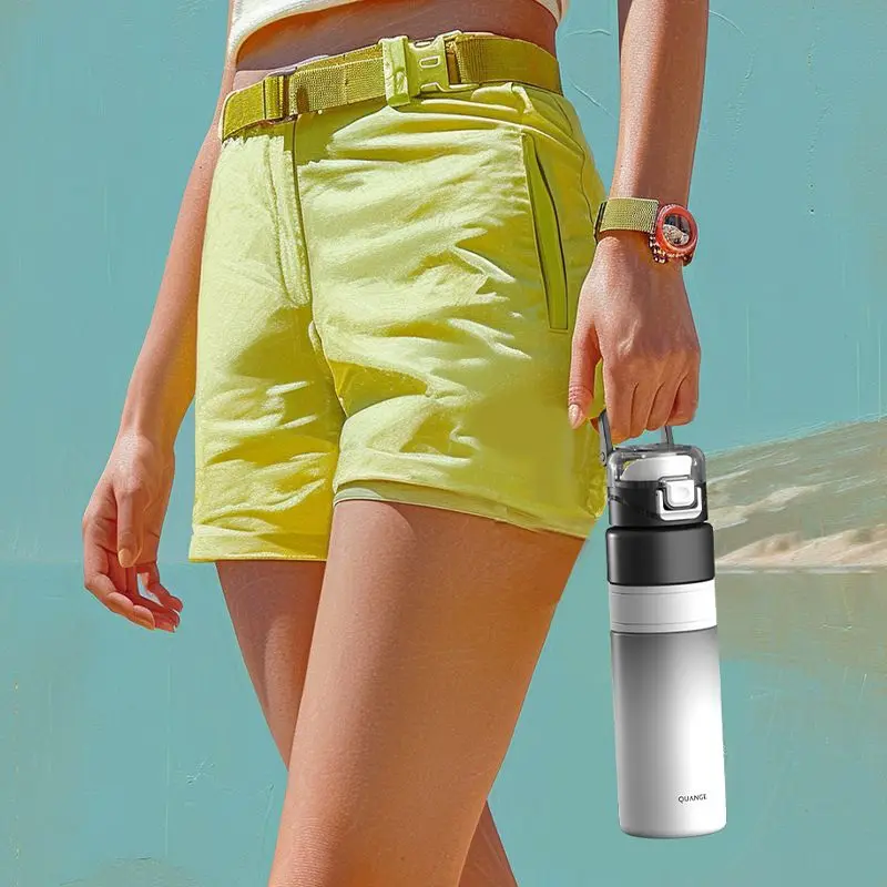 Youpin كوب رياضي بلاستيكي مضاد للإسقاط ، سعة كبيرة ، كوب شاي محمول ، فلتر شاي مدمج ، غطاء زنبرك بنقرة واحدة ، Quange