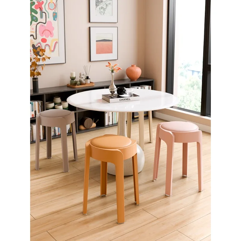 Plastic Stool for Home Use Extra Thick Sturdy Stackable Bench High Round Seat with Soft Padded Cushion Windmill Stool