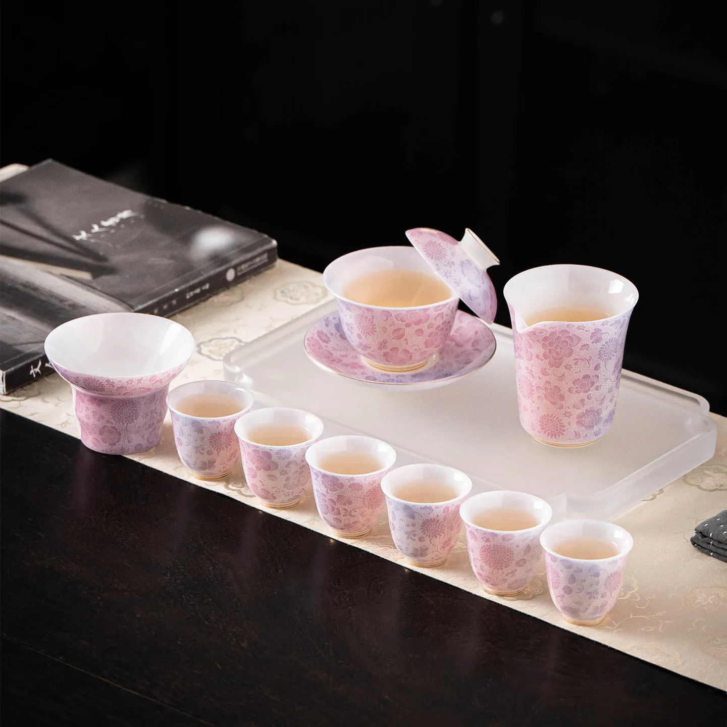 Uncut Jade Porcelain Zixi Huachao Tea Set Gift Box Set Ceramic Covered Bowl Teacup Kung Fu Tea Set Gift for Elders and Leaders