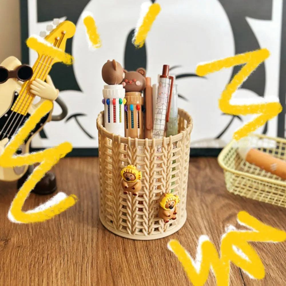 Versatile Multifunctional Desktop Storage Box Cylindrical Kawaii Pen Holder Plastic Cartoon Pencil Box Cosmetics