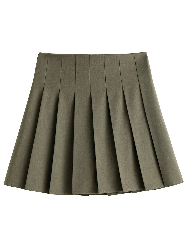 FSLE College Style Women Grey Short Pleated Skirts Office Lady 2023 Spring High Waist A-LINE Skirt Women Above-Knee Skirt