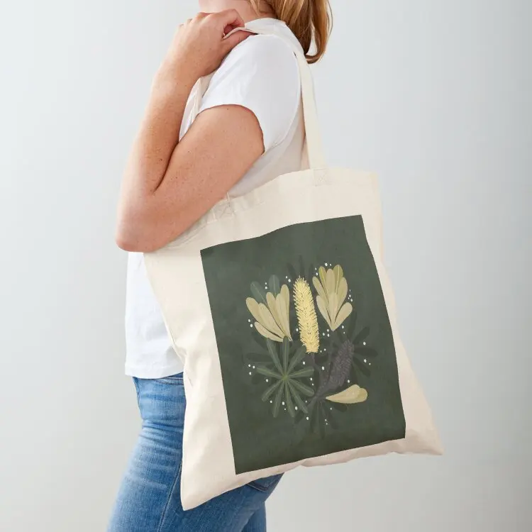Australian Lemon Bottlebrush in Dark Green Palette Tote Bag Big bag women shopping bag Gift bags