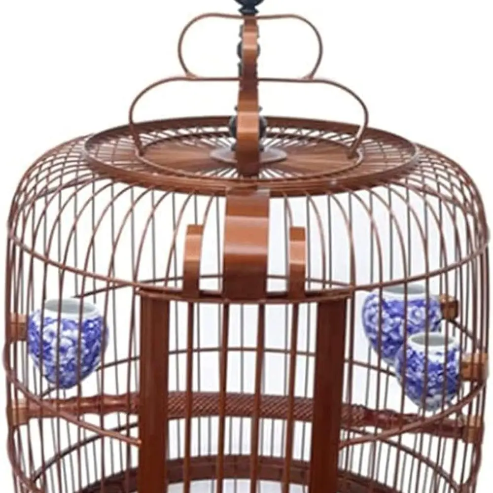 

Elegant Round Hanging Aluminum Bird Cage with Hooks, Wooden Perches, and Breeding Nest