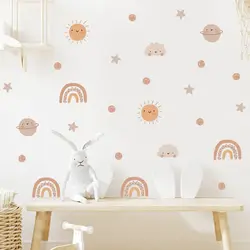 Pegatinas de acuarela con sol de arcoíris para guardería, calcomanías de pared extraíbles con estampado artístico, decoración Interior del hogar para habitación de niños y niños