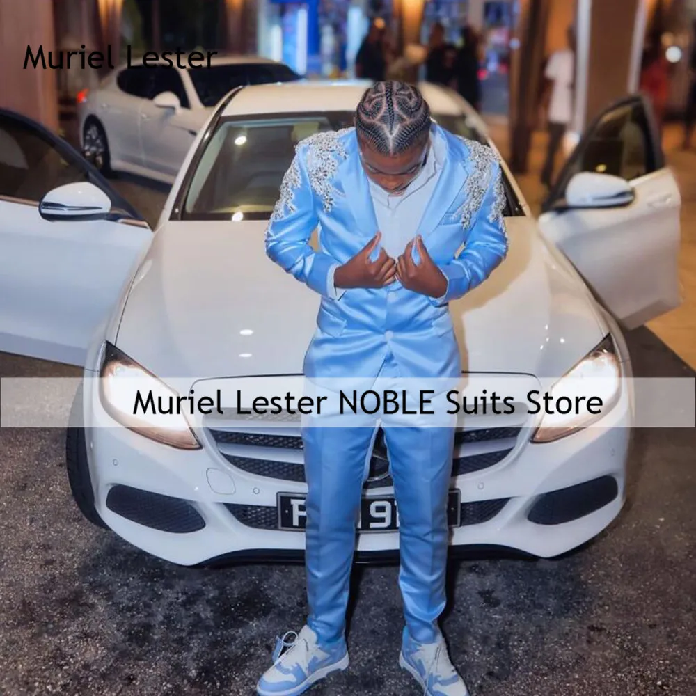 

Rhinestones Appliques Men Suits Notched Lapel Wedding Groom Tuxedo Customized Male Prom Blazer 2 Piece Set Party Costume Homme