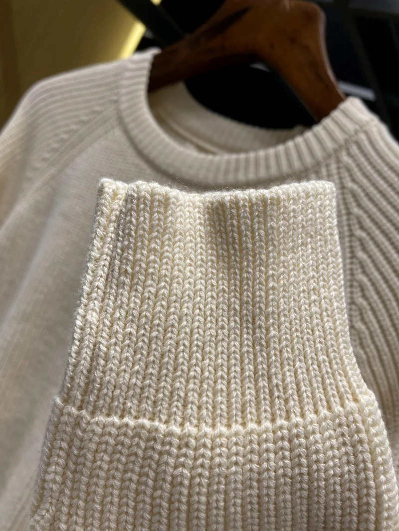 Ele Thiened Maglione lavorato a maglia in puro cotone Comodo caldo sopra la testa Inverno da uomo Colore rotondo Ne Maglieria accogliente