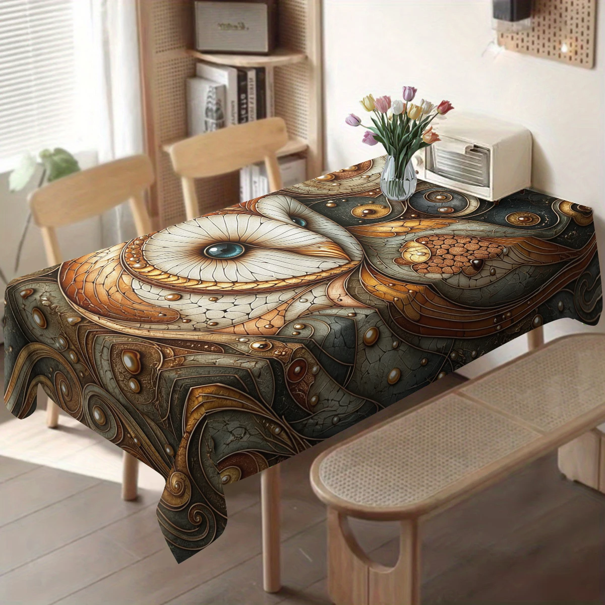 Artistic Abstract Circle Pattern Polyester Tablecloth - Decorative Dining Table Cover, Stylish Home Gathering Table Decoration