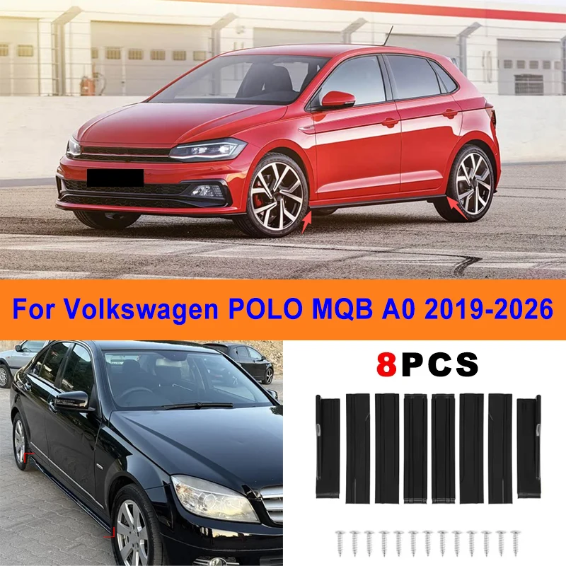 

8Pcs Extended Side Skirt Splitters For Volkswagen POLO MQB A0 2019-2026 Sport Side Spoiler Bumper Lip Exterior Body Kit Mod Part