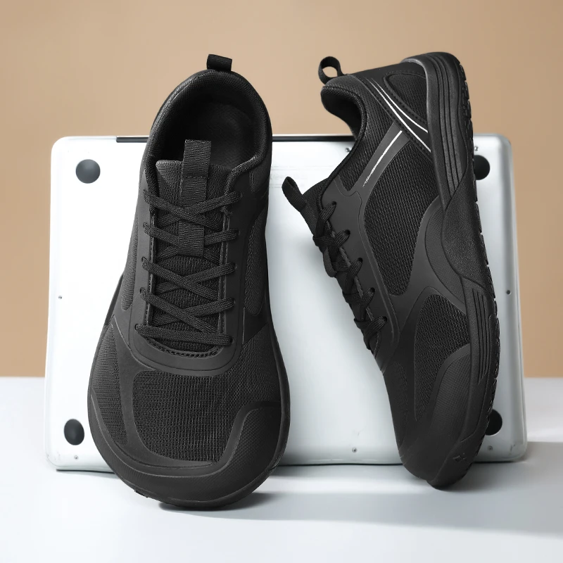 Wide Width Barefoot Shoes for Men Women Artificial Leather Casual Sneakers Non-slip Lace Up Unisex Minimalist Walking Shoes