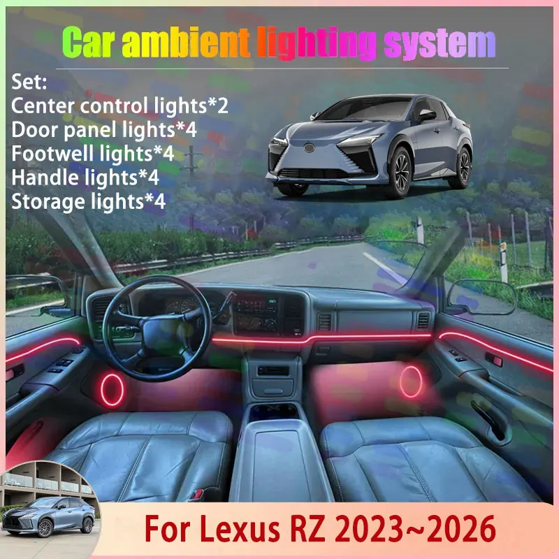 

Для Lexus RZ EB10 EB20 2023 ~ 2026 2/18 в 1 автомобильная атмосферная лампа RGB абажур ансамбль стример атмосферный набор автоаксессуары