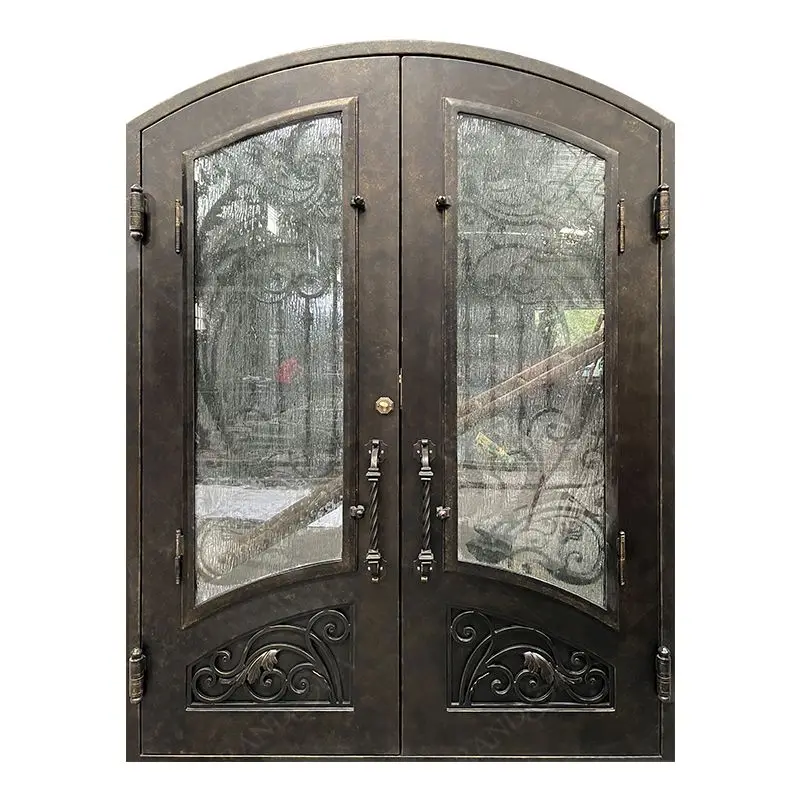 custom.American High Quality Single Front Iron Door Arch Iron Wrought Iron GlassGate Design Glass Door