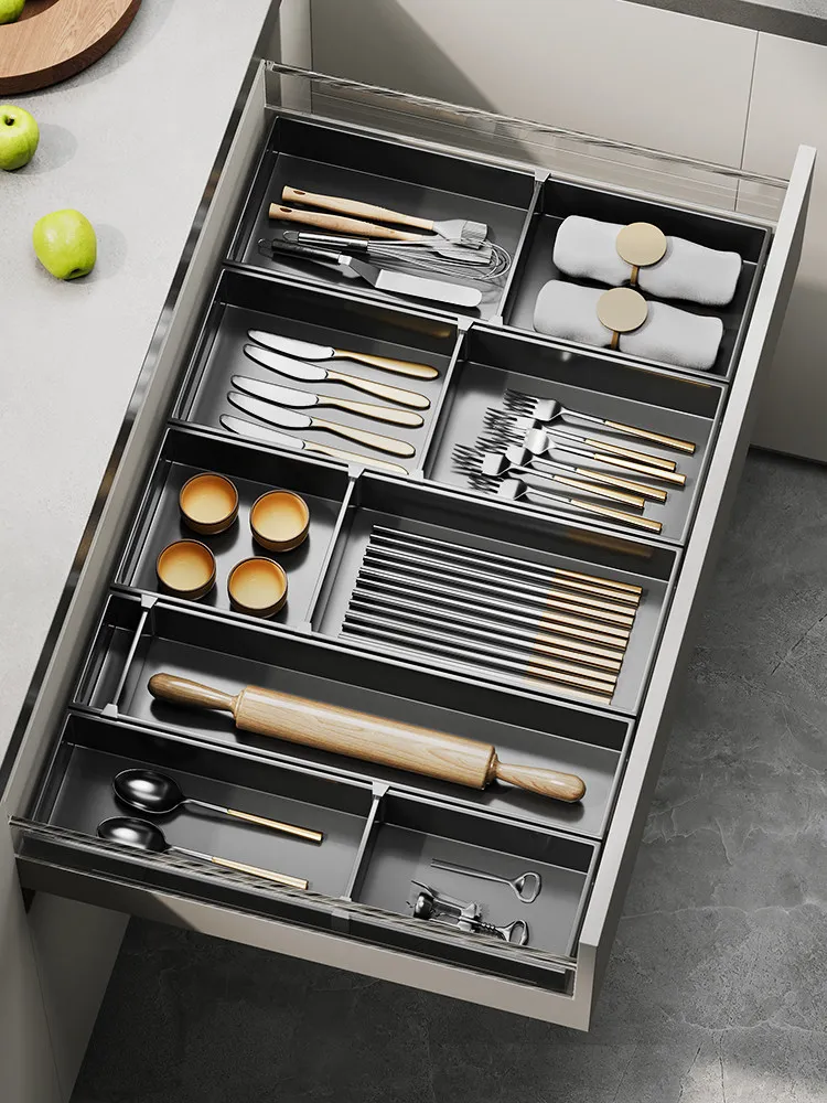 

Stainless steel kitchen drawer built-in partition chopsticks storage box bowl spoon knife fork tableware compartment rack