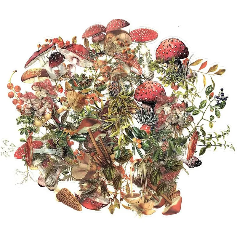 

80 шт., набор наклеек с грибами и растениями, прозрачные винтажные наклейки для домашних животных, наклейки для скрапбукинга, планировщика, ведения журнала, рукоделия