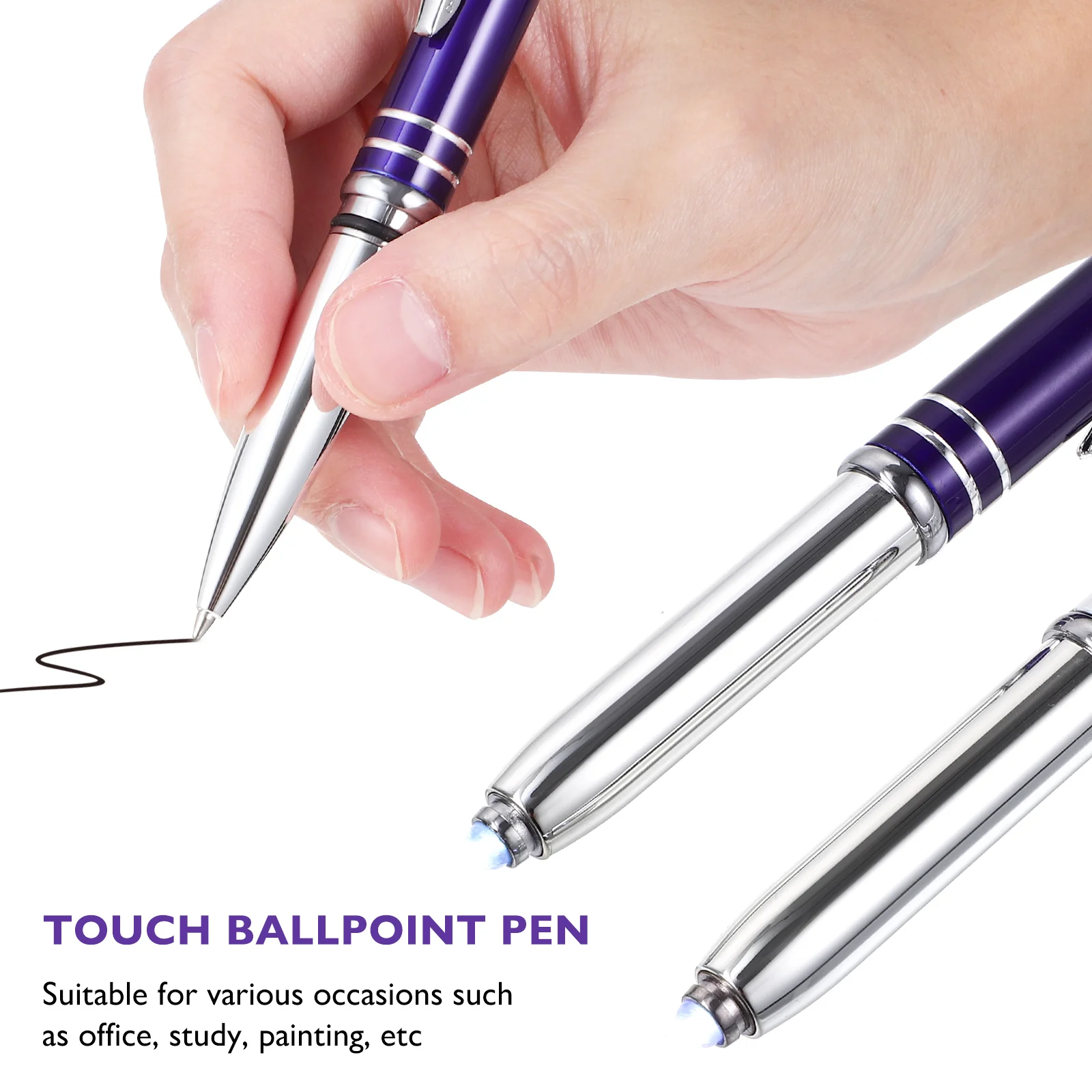 2 Pcs Telescopic Nurse Touch Screen Ballpoint Pen Metal Black Pens with Stylus Flashlight