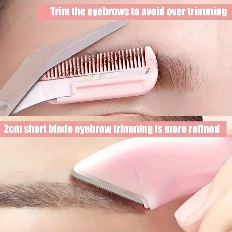 3-Piece Eyebrow Trimmer Set, Scissors and Comb, Stainless Steel Shaver, Eyelash Beginner Makeup Tool, Removal Accessories