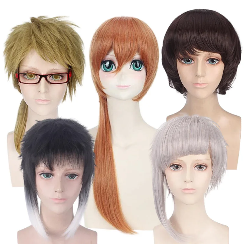 

Synthetic Short Silver Gray Cosplay Wig for Men Anime Costume Party Heat Resistant Fiber Role Play Hair
