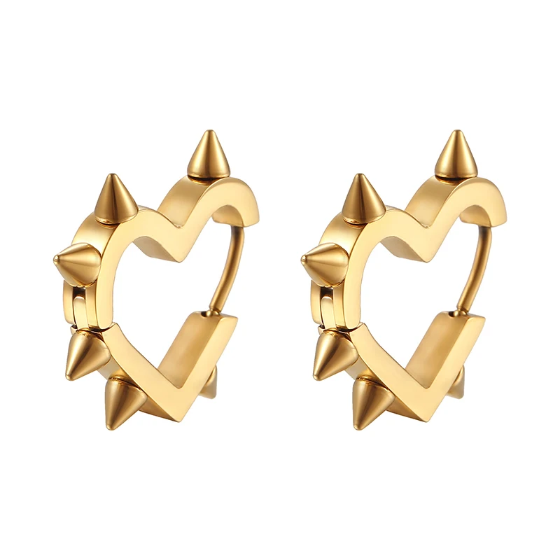 Creative Hip-Hop Rivet Heart Hoop Earrings For Women Stainless Steel Geometric Ear Buckle Piercing Cool Rock Punk Stud Jewelry