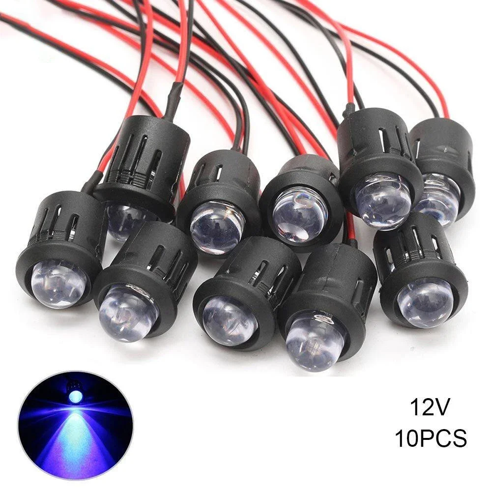 10 Pcs/Set 12V 10mm Pre-Wired Constant LED Ultra Bright Water Clear Bulb Cable 20cm Prewired Led Lamp 88 WWO66 Accessories