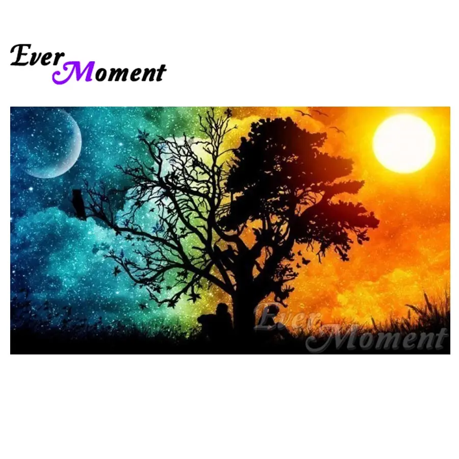 

Ever Moment Embroidery Sun Moon Tree Diamond Mosaic Full Resin Square Drills Artwork Home Decoration Diamond Painting ASF1188
