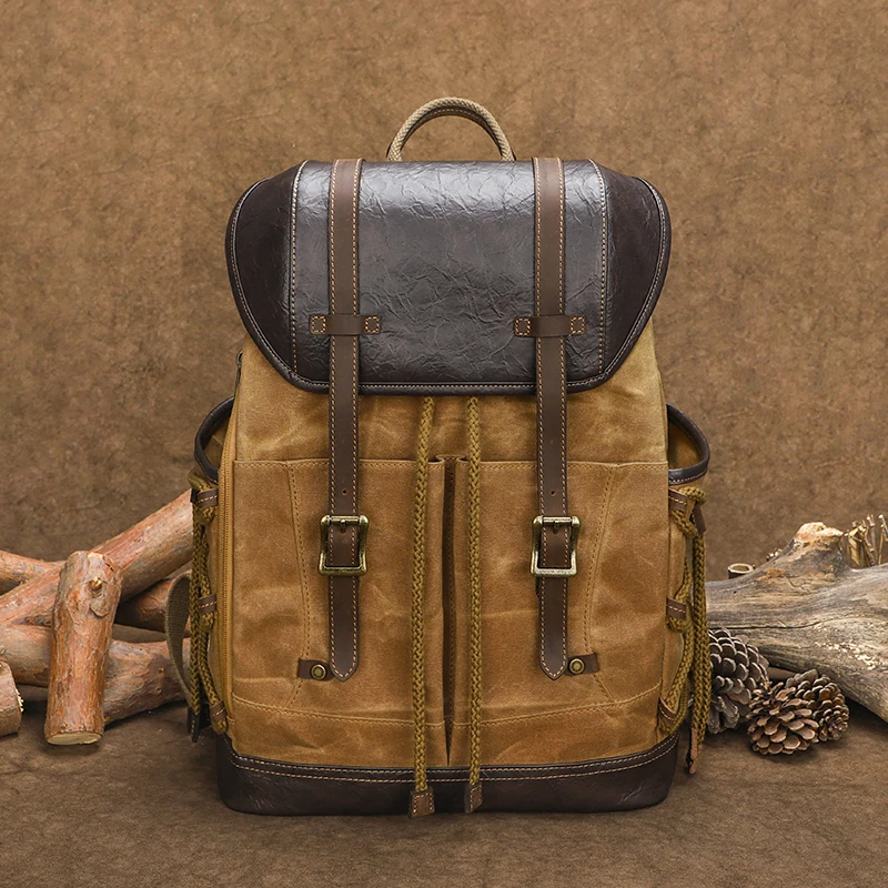 

Retro canvas men's bag, casual double-shoulder backpack, outdoor travel bag, schoolbag, canvas waterproof computer bag