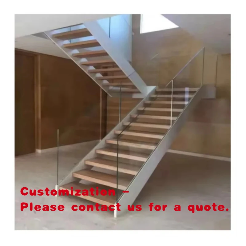 custom.Modern Indoor Metal Iron Straight Stair Mono Stringer Floating Apartment or Kitchen Staircase