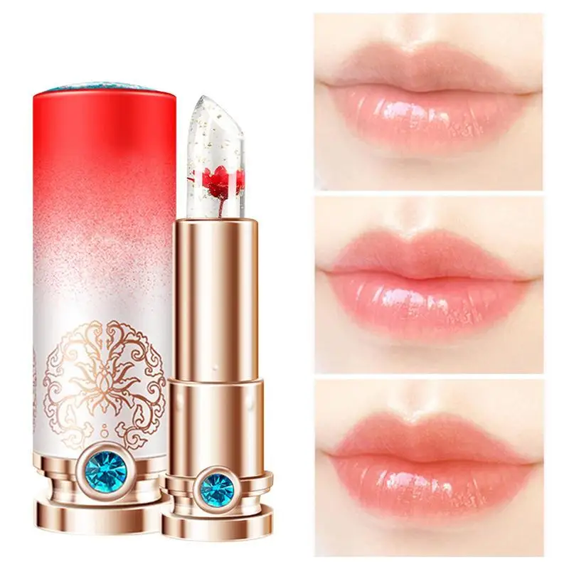 Crystal Flower Jelly Lipstick Color Changing Lipstick Clear Temperature Color Changing Lip Gloss Lip Balm Long Lasting Lip Stick