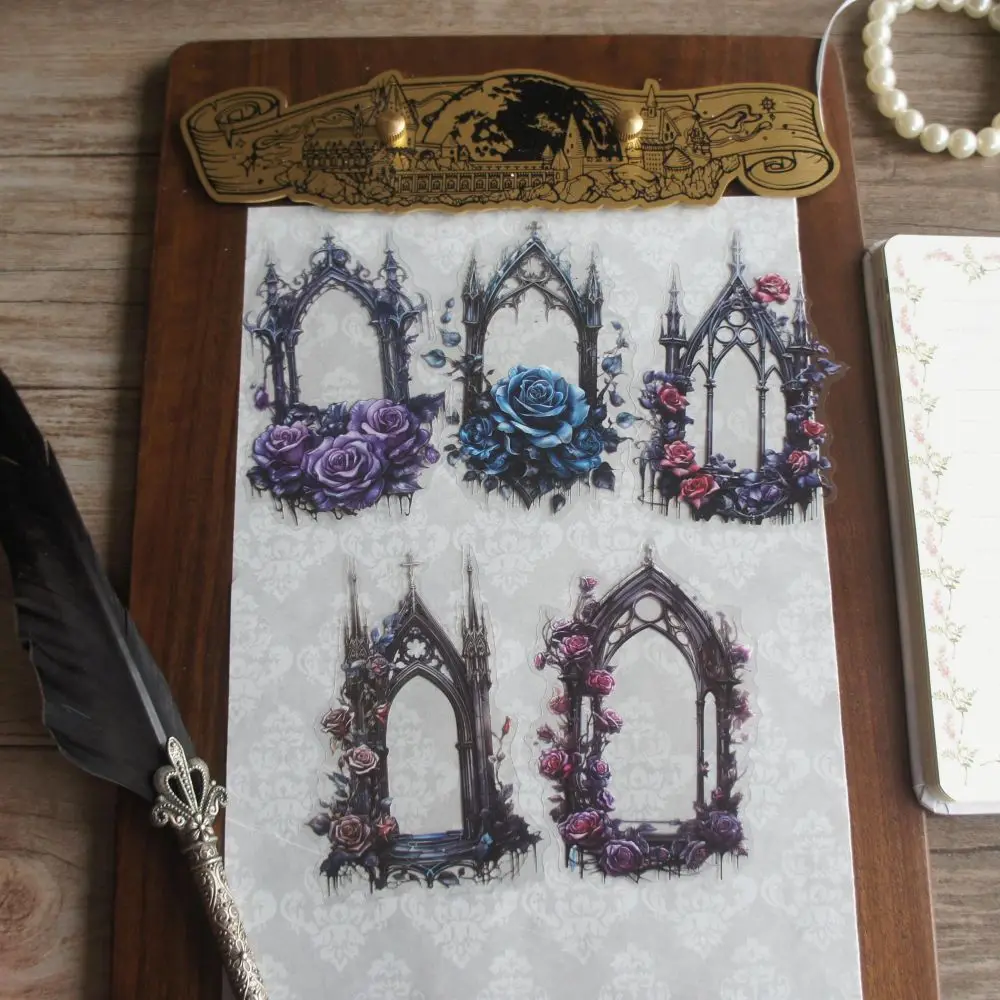 

12 Pcs Gothic Architecture Tower Spire Window Frame Style PVC Sticker Scrapbooking Background DIY Gift Label Tag Decoration