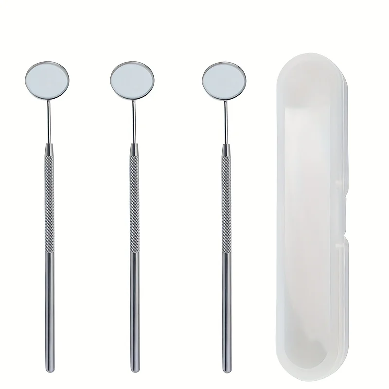 Dental Inspection Tools Mirror 2/3pcs Set Portable with Storage Box Reusable Women Grafted Eyelashes Mirror Stainless Steel