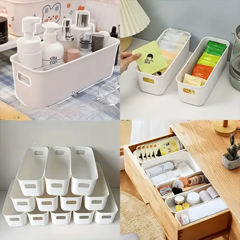 6pcs Stackable Storage Bins Versatile Organizer Set Office,Home,Closet Durable Containers Stationery,Cosmetics,Socks,Underwear