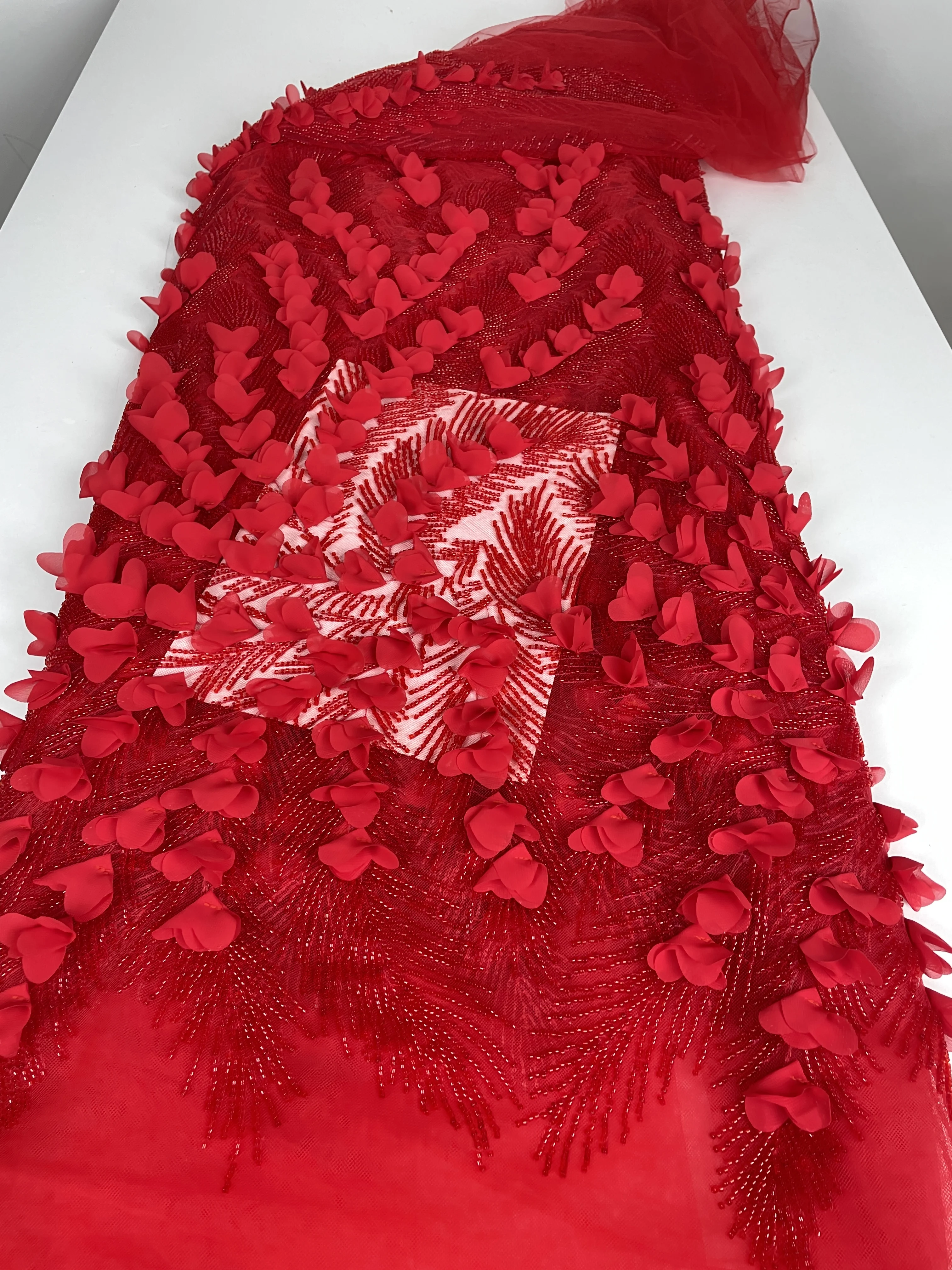 Latest 3D Flowers Fabric 5 Yards Lace Fabric Applique Design Mesh Embroidery Fabric Material for DIY Party Sewing 2026