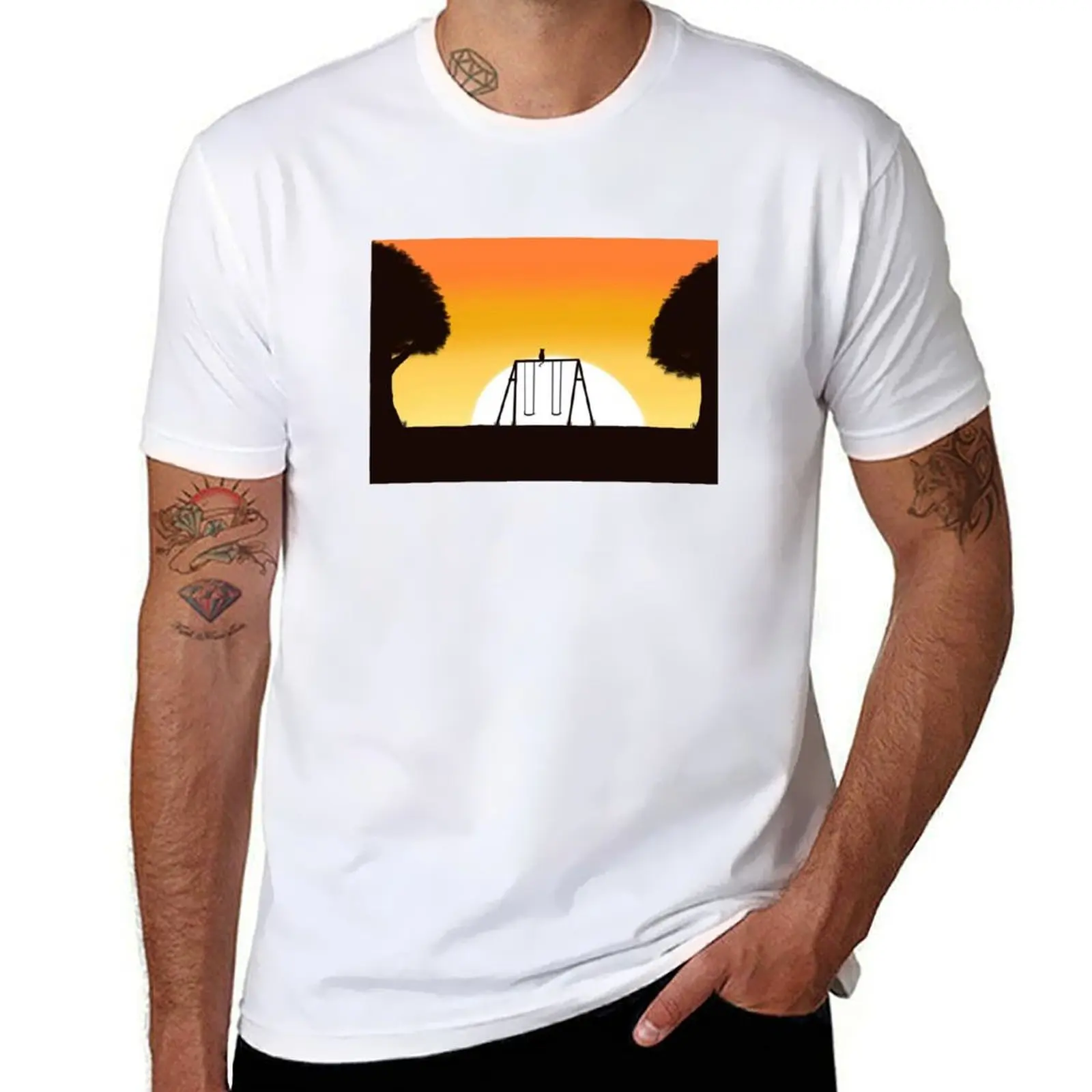 

Cat and The Sunset T-Shirt man graphic t shirt funny t shirts man t shirt man casual T-shirt