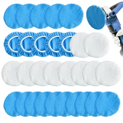 15Pcs Car Polisher Pad Bonnet 7 to 8 In/9 to 10 In Reusable Car Buffing Pads with Microfiber Wax Pads and Woollen Polishing Pads