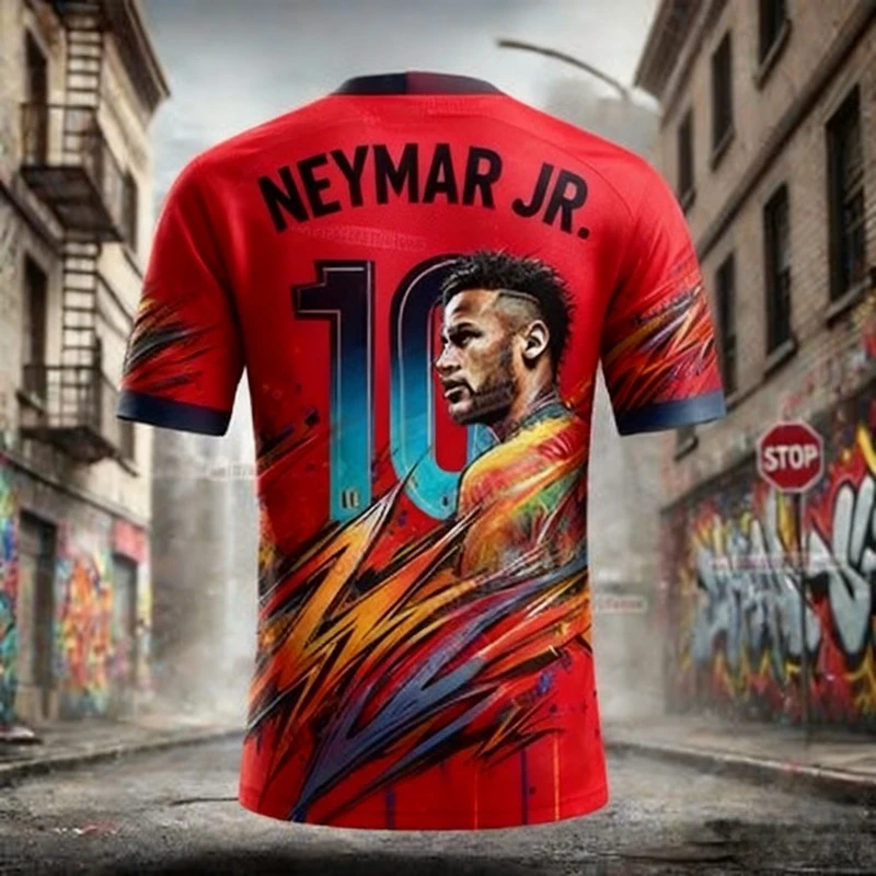 أزياء كرة القدم نجم نيمار 3D مطبوعة الرجال مروحة تي شيرت، الرياضة في الهواء الطلق تنفس التجفيف السريع جيرسي